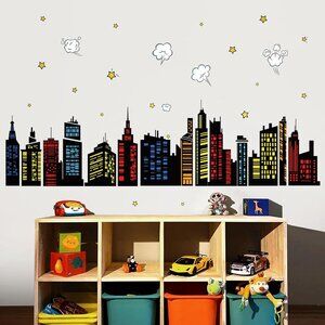 Colorful City Skyline Wall Decals Bedroom Playroom Toddler Wall Stickers